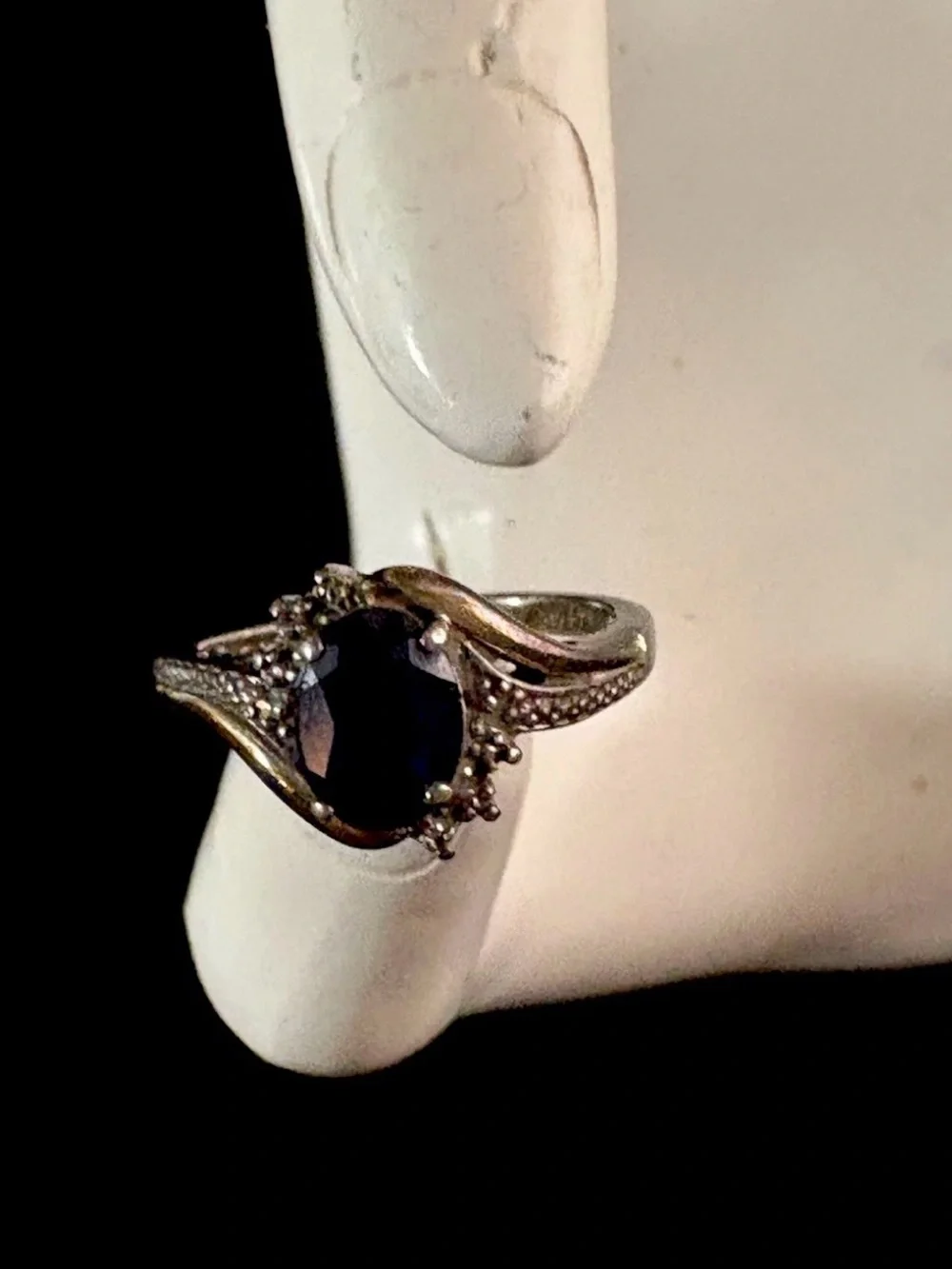 Vintage 925 Sterling Silver 10K Gold Genuine Oval Blue Sapphire Ring Size 7